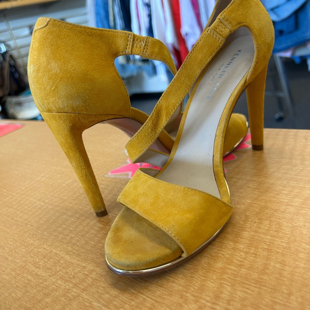 Yellow Suede High Heel Sandals
